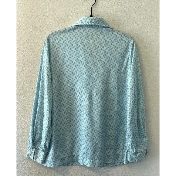 Vintage 70's Button Up Shirt Women's 18 Sodi Miami Blue Disco Dagger Collar - Picture 9 of 14